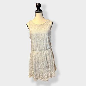 Womens White Lace Drop Waist Dress L